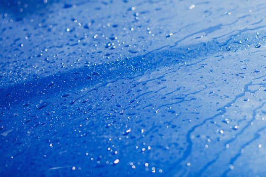 shiny water drops on a blue metallic background