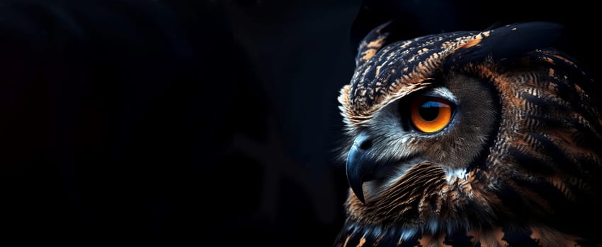 Owl portrait banner. Raptor wild. Generate Ai