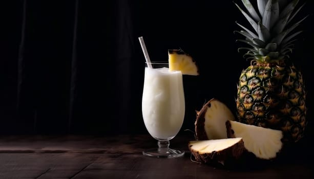 Pinacolada drink glass banner. Water alcohol. Generate Ai