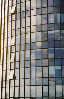 modern glass and steel office buildings in city