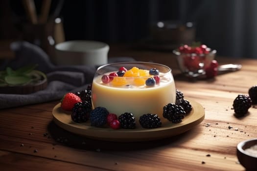 Pudding berries food. Gourmet ingredients. Generate Ai