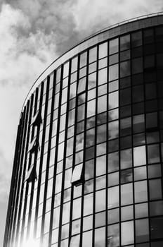 Modern glass office skyscrapers in black and white.