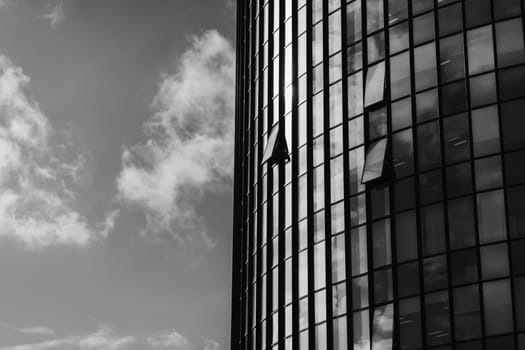 Skyscraper with glass facade. Concepts of economics, financial, business future. Copy space