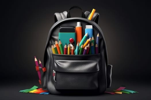 Full school bag. Pencil object tools. Generate Ai