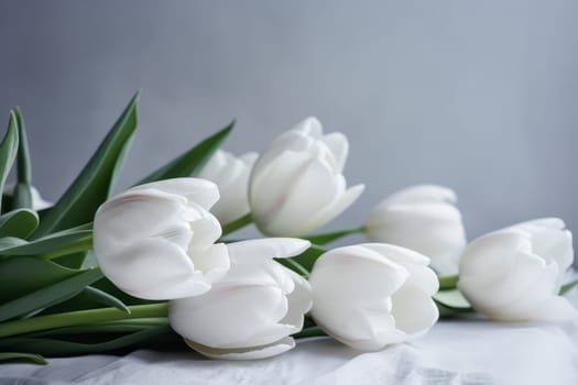 White tulips floral. Blossom plant. Generate Ai