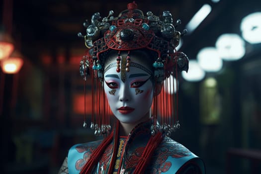 Woman geisha. Fashion beauty female. Fictional person. Generate Ai