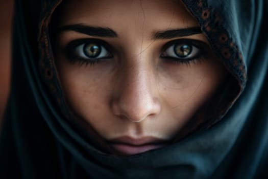 Woman muslim burqa portrait. Beauty desert female. Fictional person. Generate Ai