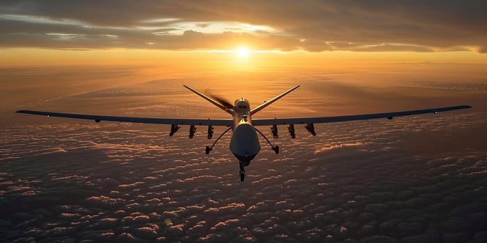 A 3d rendering of a military UAV flying over a desert.