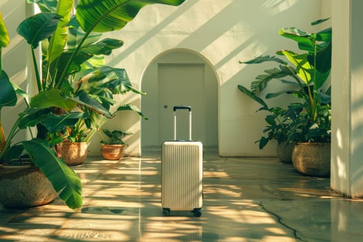 Luxury baggage at hotel. travel concept. Generative AI.