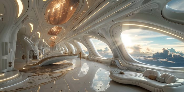 Spaceship grunge interior with view on planet Earth 3D rendering elements of this image furnished by NASA. High quality photo