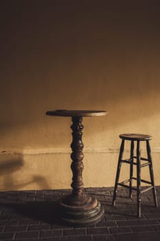 old vintage table in a street cafe