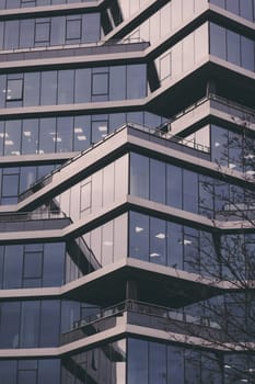 modern glass skyscrapers in business district