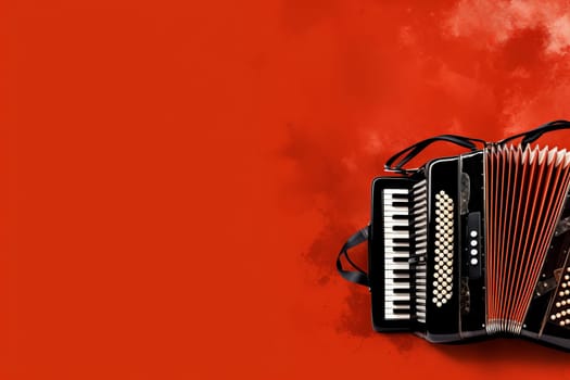 Acordion red background. Classical sound. Generate Ai