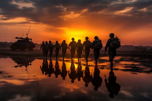 Army during sunset. Ranger soldier training. Generate Ai