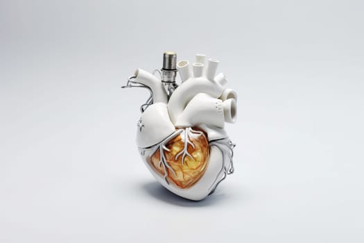 Artificial heart white background. White cardiac exam. Generate Ai