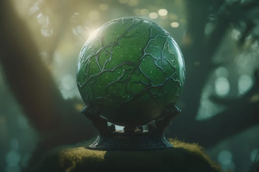 Green prediction ball crystal. Forest tropical. Generate Ai