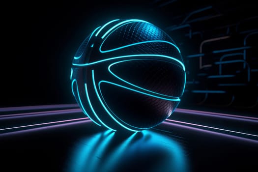 Basketball neon ball. Sport ball futuristic. Generate Ai