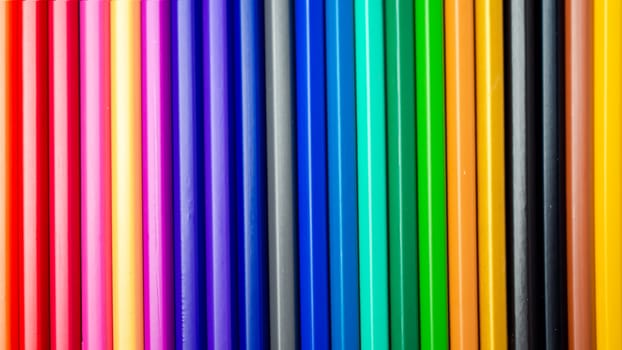 Set of colored pencils on a white background That is arranged in a bar graph, Color pencils on white background, Close up, seamless colored pencils row with wave on lower side, line pencils.