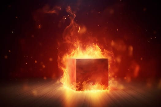 Fire cube background smoke. Fuel energy. Generate Ai