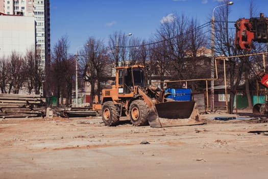 Wheel loader machine on construction site