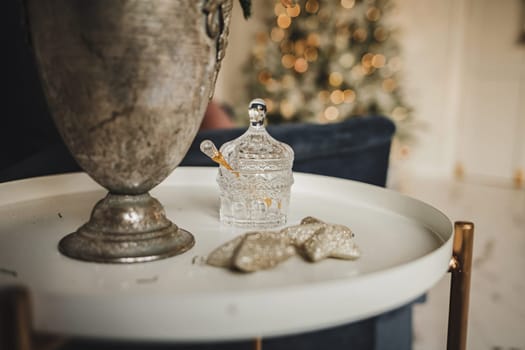 vintage decorative elements in the interior vase and crystal tableware