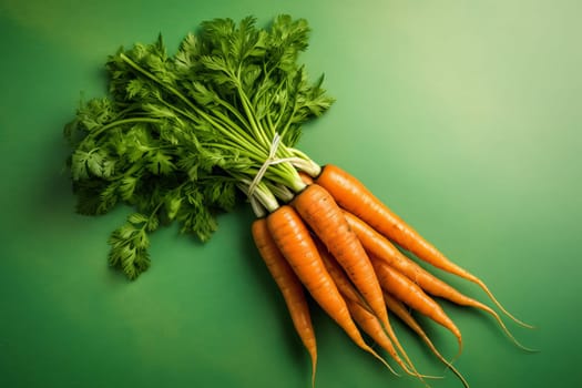 Carrots food green background. Plant fresh root. Generate Ai