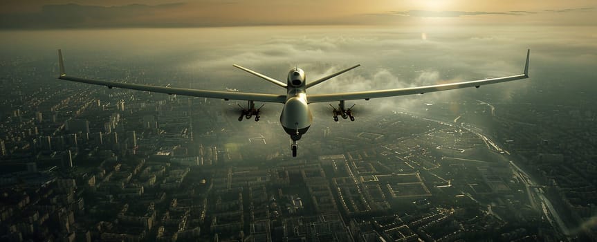 A 3d rendering of a military UAV flying over a desert.