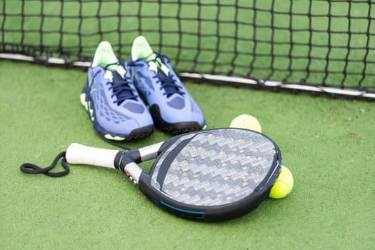 Paddle tennis and artificial grass, close up image. High quality photo