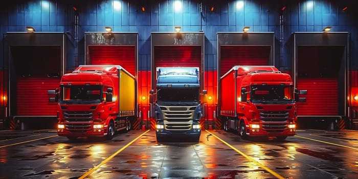 Big distribution warehouse with gates for loads and trucks.