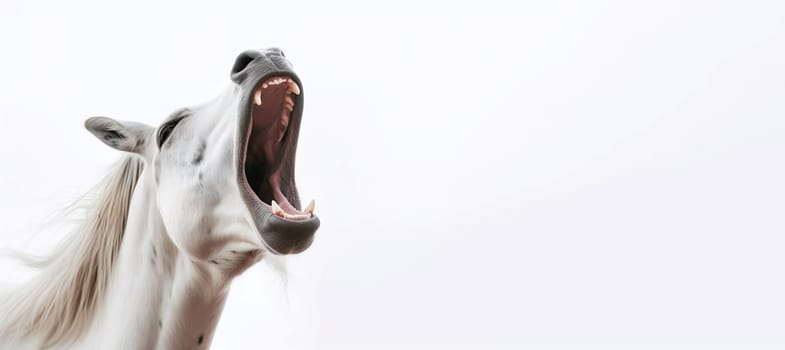 Horse screaming banner. Nose lips. Generate Ai