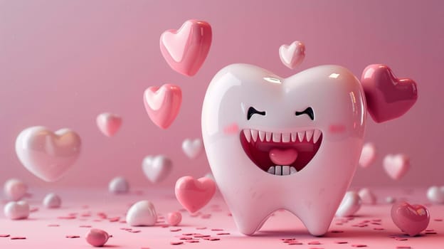 Happy tooth figurine with heart. Selective focus. Holiday.