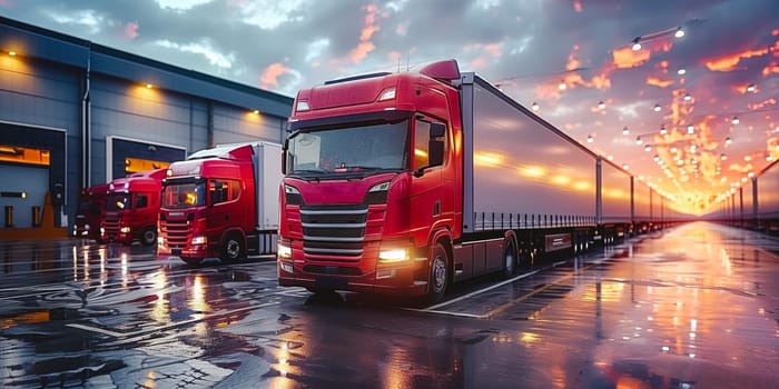 Big distribution warehouse with gates for loads and trucks.