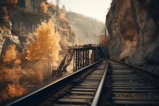 Railway mountains. Nature landscape scenic. Generate Ai