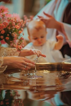 Baptism of a child in church. Selective focus. Kid.