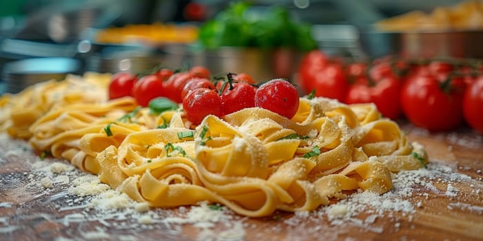 Classic Pasta on kitchen background. Diet and food concept