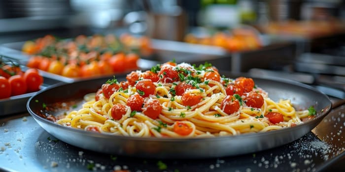 Classic Pasta on kitchen background. Diet and food concept