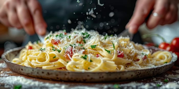 Classic Pasta on kitchen background. Diet and food concept