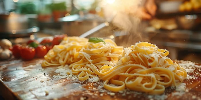 Classic Pasta on kitchen background. Diet and food concept