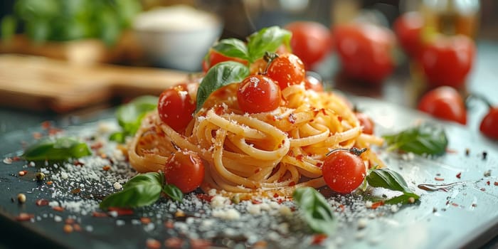 Classic Pasta on kitchen background. Diet and food concept