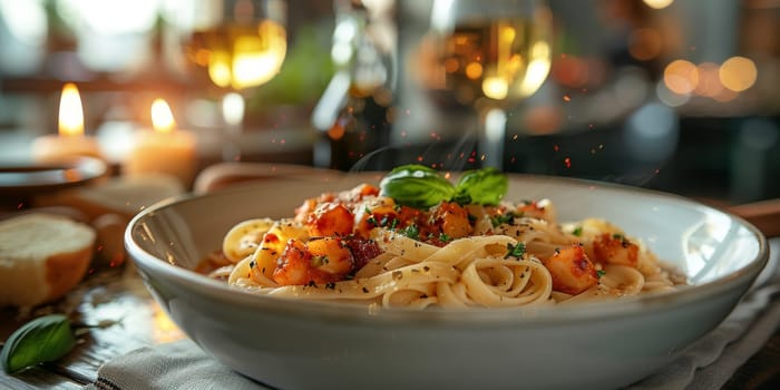 Classic Pasta on kitchen background. Diet and food concept