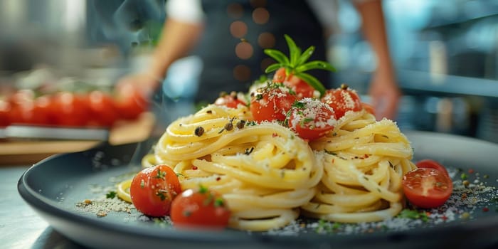 Classic Pasta on kitchen background. Diet and food concept