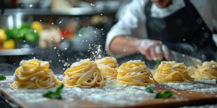 Classic Pasta on kitchen background. Diet and food concept