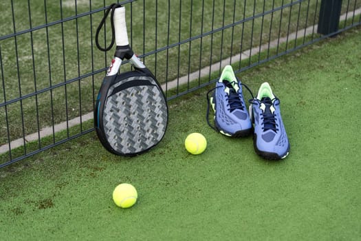 Paddle tennis and artificial grass, close up image. High quality photo