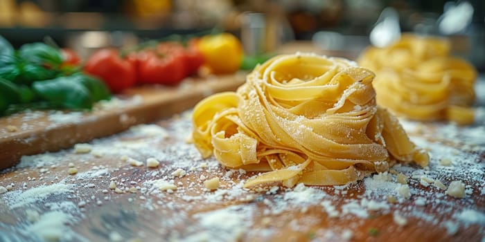 Classic Pasta on kitchen background. Diet and food concept