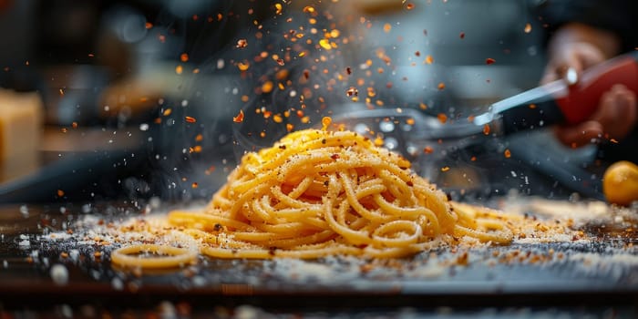 Classic Pasta on kitchen background. Diet and food concept