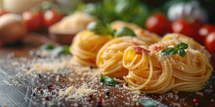 Classic Pasta on kitchen background. Diet and food concept