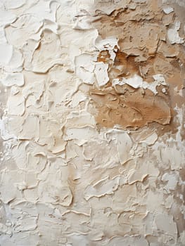 A detailed shot of a stone wall with peeling beige paint, showcasing a unique pattern in the formation of the bedrock outcrop