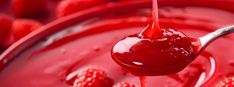 Strawberry jam in a spoon close-up. Selective focus. Food.