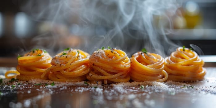 Classic Pasta on kitchen background. Diet and food concept