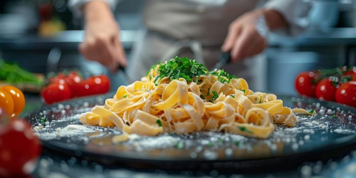 Classic Pasta on kitchen background. Diet and food concept